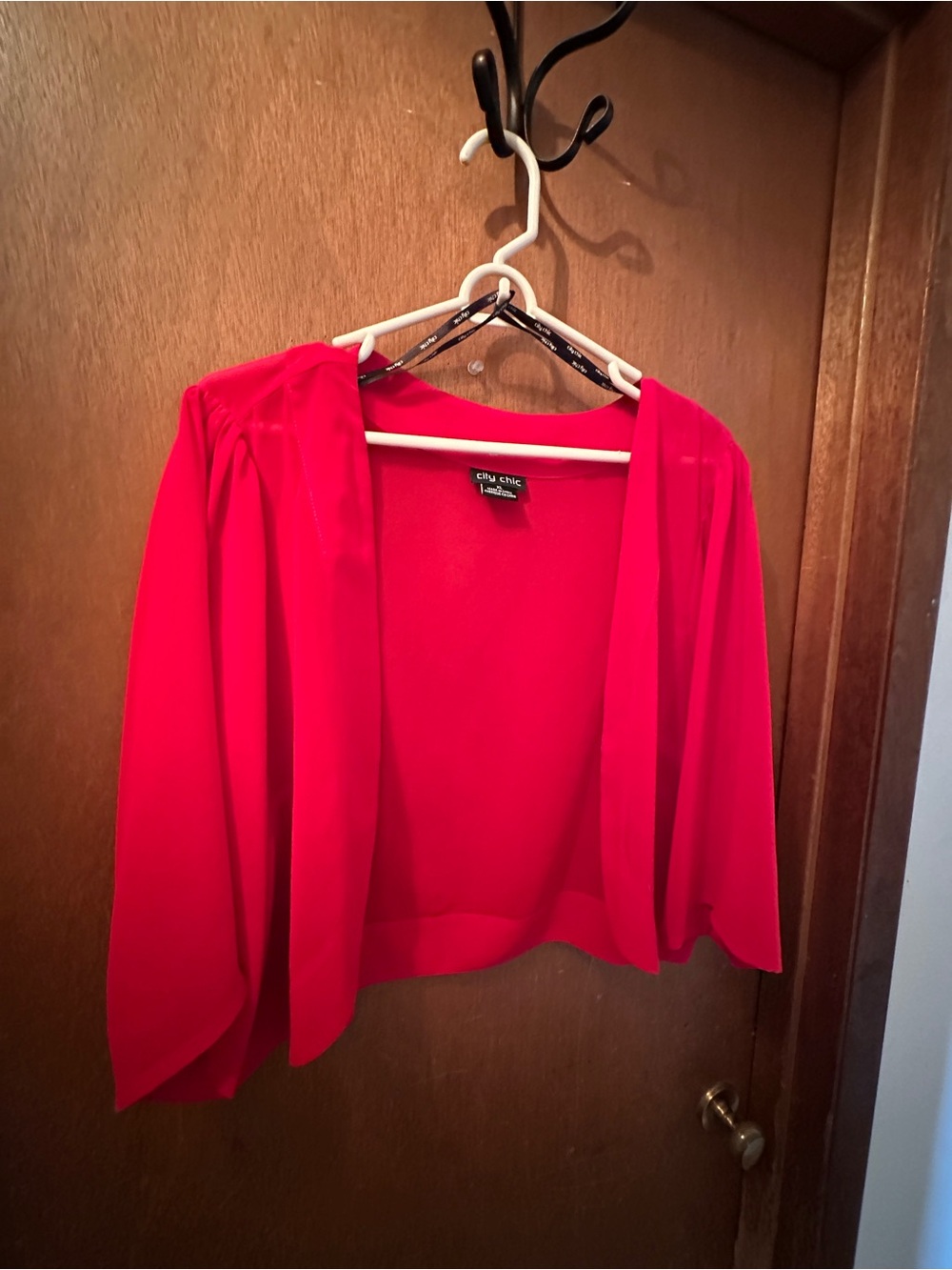 City Chic Vibrant Red Sheer Open-Front Shrug/Belero